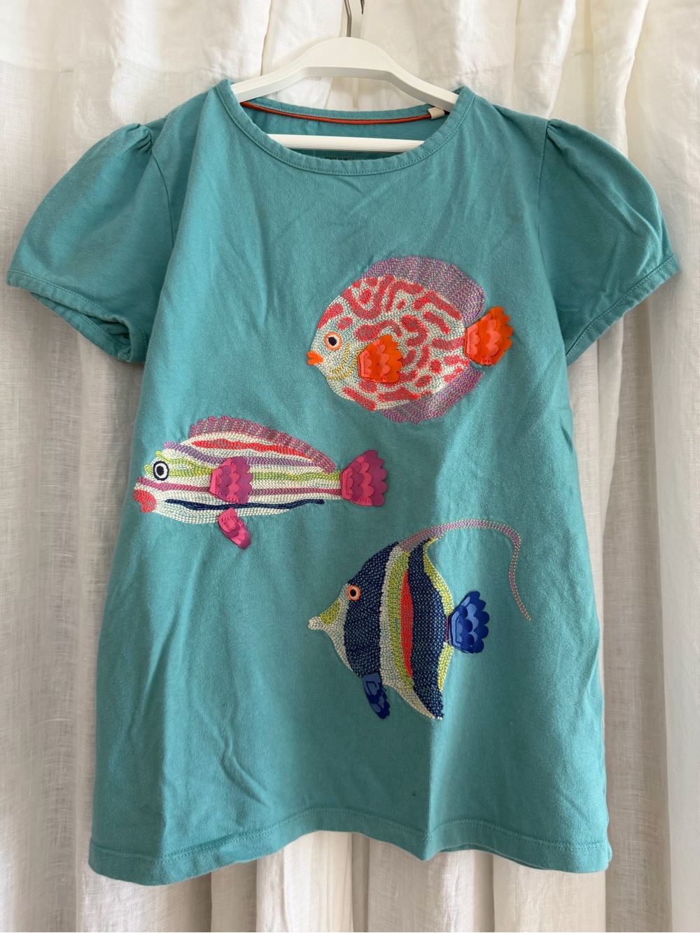 Boden Turquoise Tee with Multicolor Fish Accents